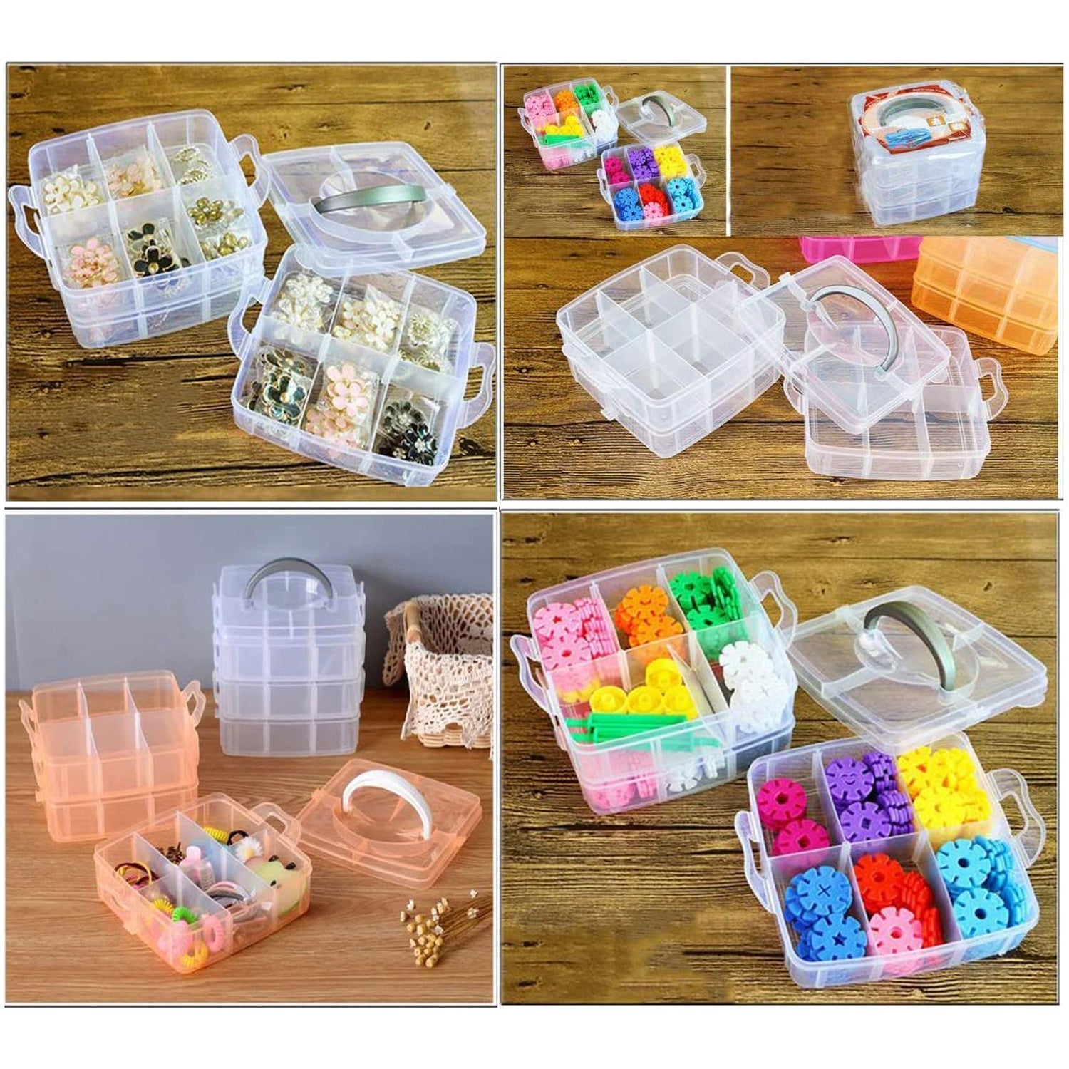 3-Tier 18 Sections Transparent Stackable Adjustable Compartment Slot Plastic Craft Storage Box 3-Tier 18 Sections Transparent Stackable Adjustable Compartment Slot Plastic Craft Storage Box